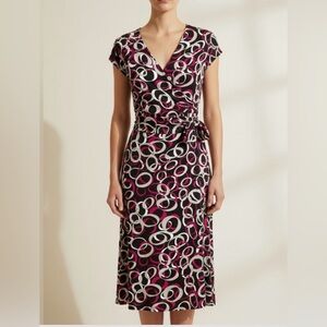 Vintage BCBG Black and Pink Geometric Midi Dress pre worn excellent condition.